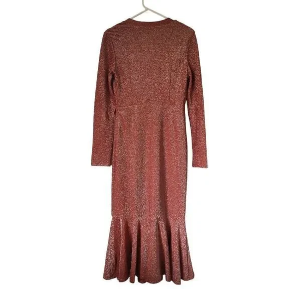 WHY Maris Dehart Dress Women's Size Small Rose Pink Metallic Ruffled Maxi Dress - Picture 11 of 12